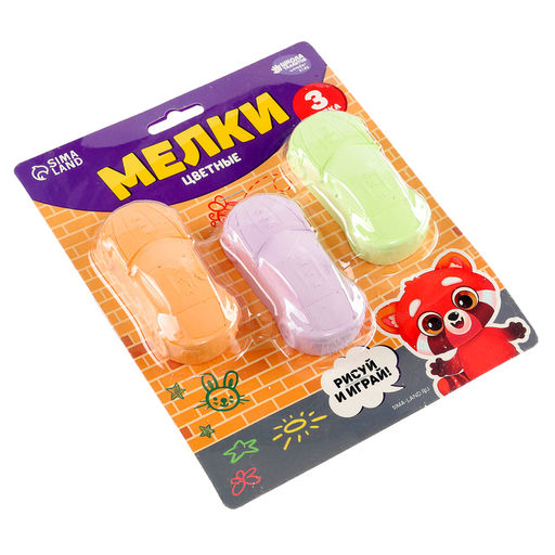 Мелки цветные для рисования на асфальте «Машинка», 3 шт.