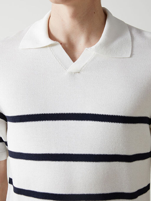 Polo Yaka K?sa Kollu ?izgili Erkek Triko Kazak