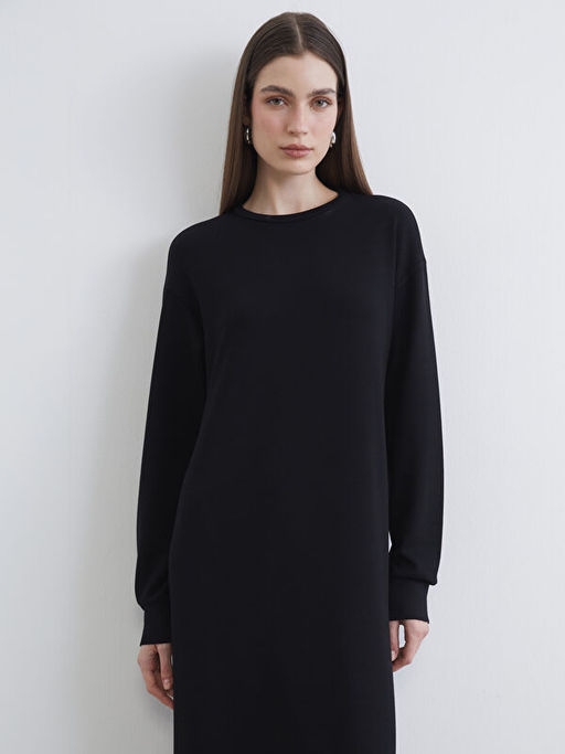 Bisiklet Yaka Y?rtma?l? Sweat Elbise