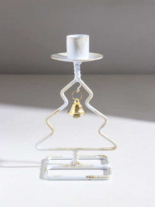 Подсвечник на 1 свечу «Ёлочка», металл, белый с патиной, d=2.3 см, 8.5×7.5×16 см