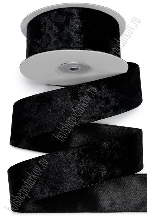 Лента двусторонняя велюр/атлас 4 см*10 ярд (SF-7602) черный №1