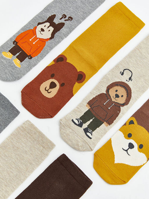 Bask?l? Erkek ?ocuk Soket ?orap 7li