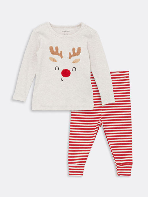 Bisiklet Yaka Uzun Kollu Y?lba?? Temal? Erkek Bebek Pijama Tak?m?