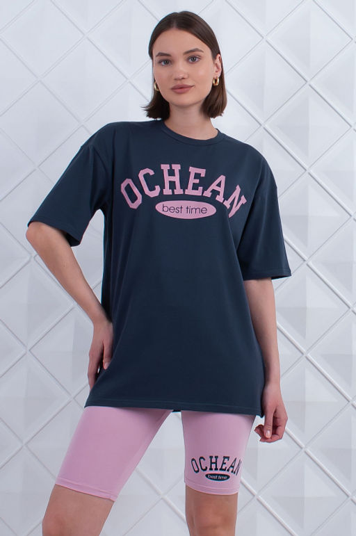 Арт. 5734 Костюм с велосипедками 42-50 (5 шт) Цвет:верх-темно-серый.низ-розовый - Калинка фото 2