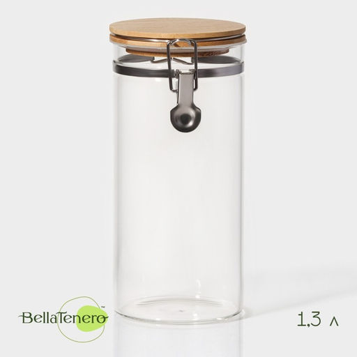 Банка для сыпучих Bella Tenero Эко, 1.3 л, 1022 см, с бугельным замком, стекло, прозрачная