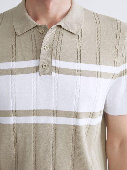 Polo Yaka K?sa Kollu ?izgili Erkek Triko Kazak