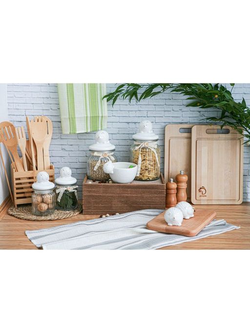 Банка для сыпучих Доляна «Ёжик в золотом», 230 мл, 7.8×15 см, с керамической крышкой, стекло, прозрачная