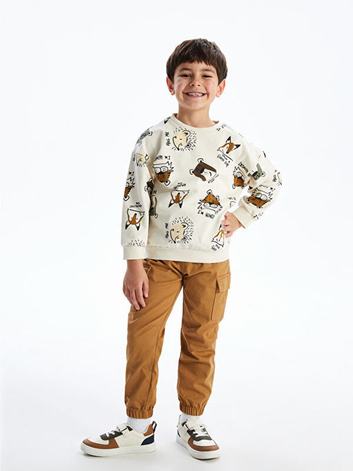 Bisiklet Yaka Uzun Kollu Bask?l? Erkek ?ocuk Sweatshirt