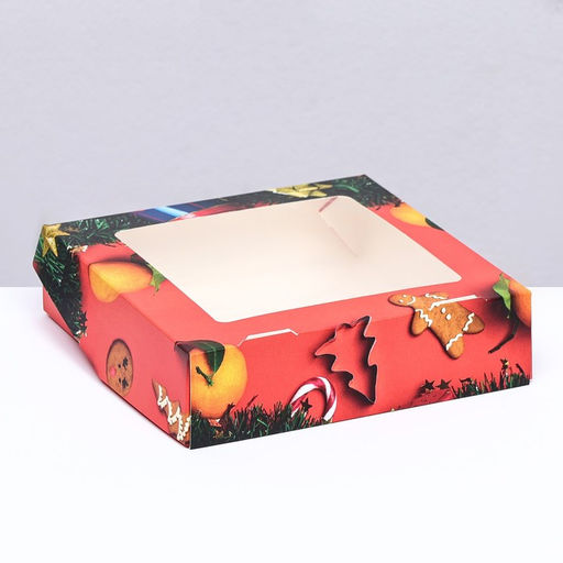 Цена за 20 шт. Коробка подарочная новогодняя складная с окном «Апельсин», 15×15×4 см