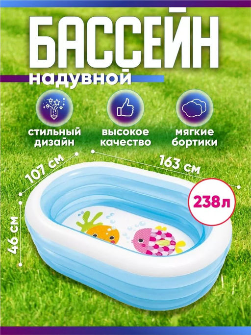 Бассейн Овал прозрачный 163х107х46 см, от 3-х лет INTEX