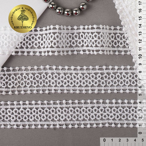 Кружево гипюр KRUZHEVO TBY.2013 шир.35мм цв.01 белый, уп.13,71м