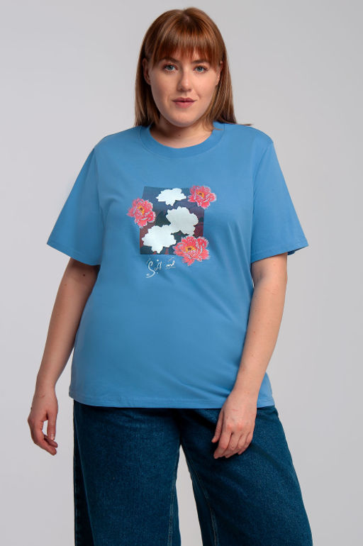 Арт. 31138 Футболка женская оверсайз 50-58 (5 шт) Цвет:Голубой - Калинка фото 6
