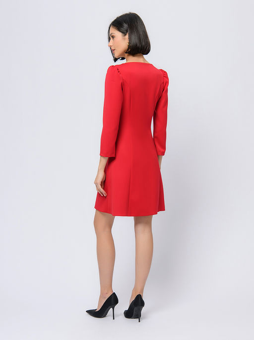 Платье красного цвета длины мини с рукавами 3/4 и v-образным вырезом - 1001dress фото 3