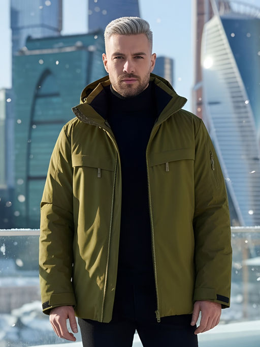 Горнолыжная куртка мужская зимняя цвета хаки 2412Kh