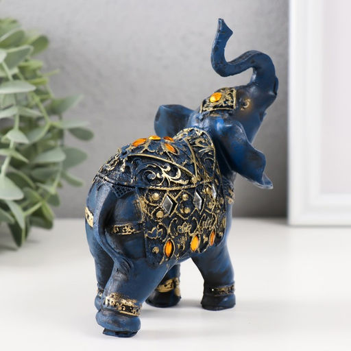 Фигурка полистоун «Синий слон в попоне с золотым узором и зеркалами», 14×7×11 см