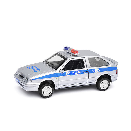 Машина металл ВАЗ-2113 Полиция 12 см, (двери, серебристый,свет-звук) в коробке