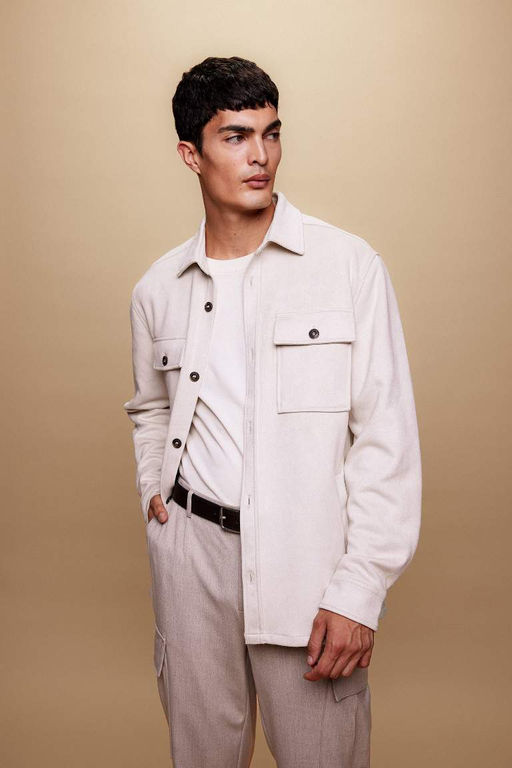 Замшевая куртка-рубашка стандартного кроя с воротником-поло и длинными рукавами - Defacto фото 3