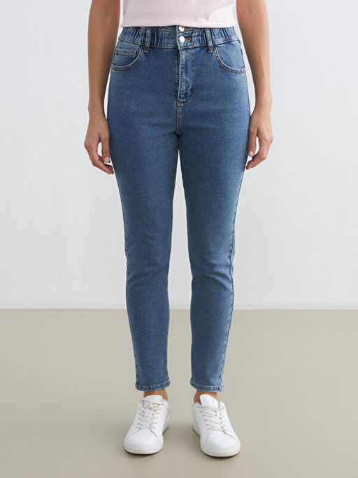 Y?ksek Bel Slim Mom Kad?n Jean Pantolon