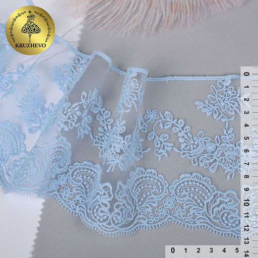 Кружево на жесткой сетке матовая нить арт.TBY.BL.40466 шир.130мм цв.0715 голубой уп.13,71м