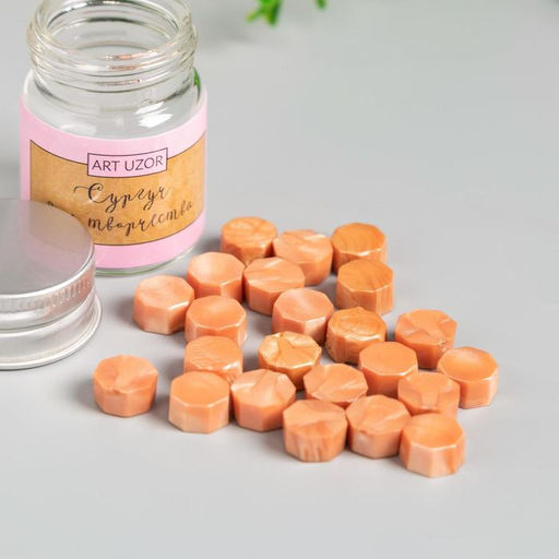 Цена за 2 шт. Сургуч в гранулах в баночке Восьмигранник лососевый 9 гр 4,5х3х3 см - Арт узор фото 2