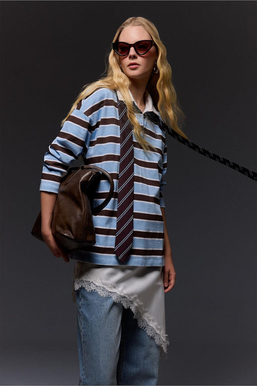 %100 Pamuk Loose F_t Polo Yaka Sweatshirt - Defacto фото 3