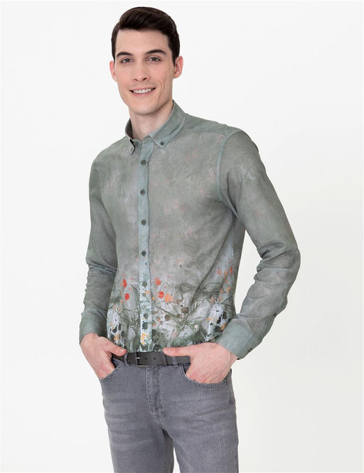 Haki Slim Fit Uzun Kollu G_mlek - Pierre cardin фото 3