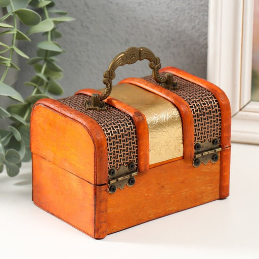 Шкатулка для украшений «Сундучок. Золотая сеть и штукатурка», дерево, 8.5×12×8.5 см