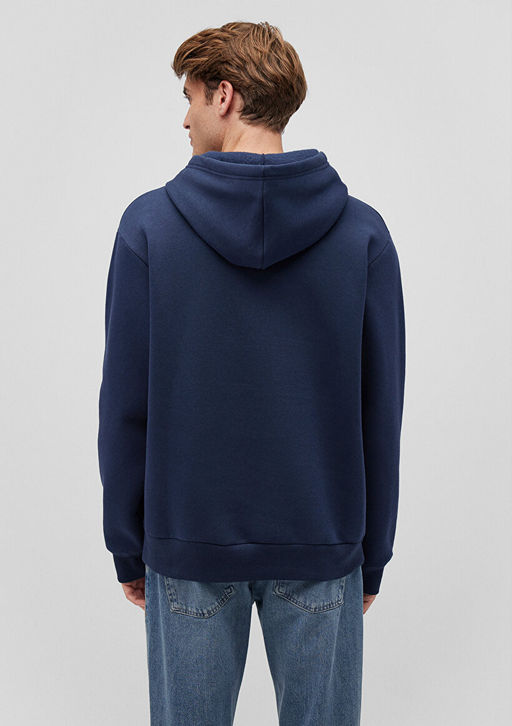 Kapusonlu Lacivert Basic Sweatshirt - Mavi фото 4