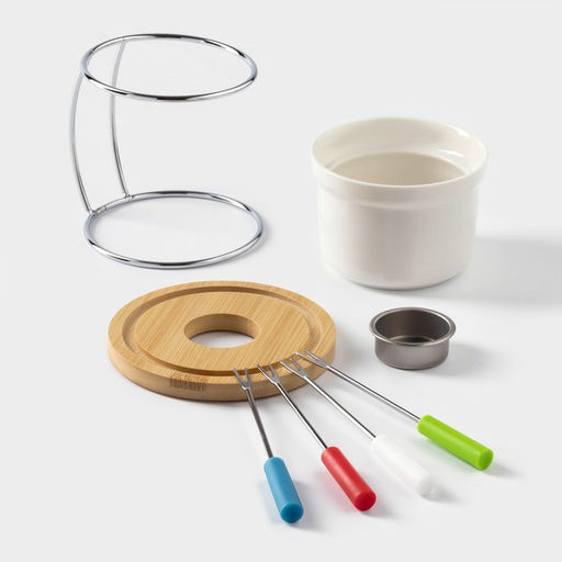 Набор для фондю BellaTenero, 5 предметов: чаша 250 мл, подставка, 4 шпажки, керамика, белый  фото 3