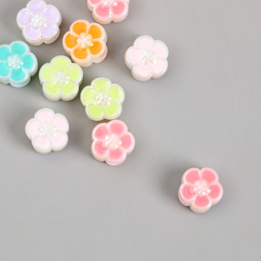 Цена за 10 шт. Бусина для творчества пластик Цветочек яркий, перламутр, 0.7?1.1?1.1 см, МИКС