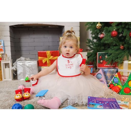 Нагрудник Крошка Я Первый Новый год непромокаемый на липучке, ПВХ, новогодняя подарочная упаковка  фото 9