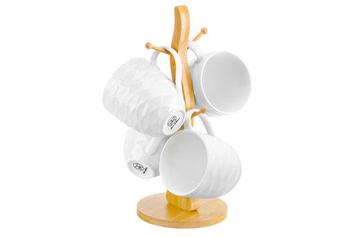 Набор 4 кружек 320 мл 12*8,5*9,5 см "Айсберг волны" на дерев. подставке 12,5*12,5*29 см