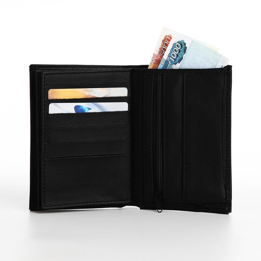 Портмоне мужское без застёжки, 3 в 1, отдел автодокументов, паспорта, карт, купюр, чёрное