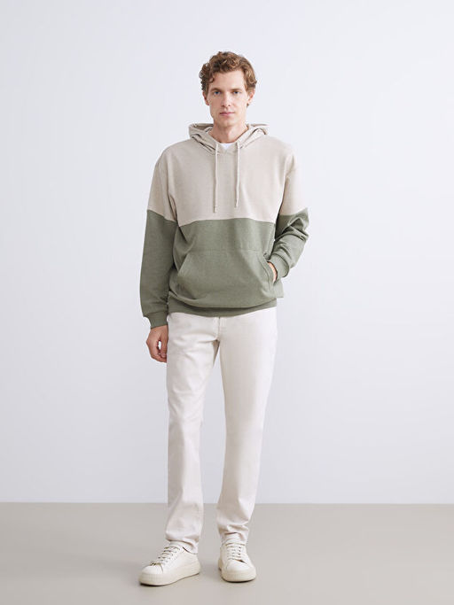 Uzun Kollu Renk Bloklu Erkek Hoodie