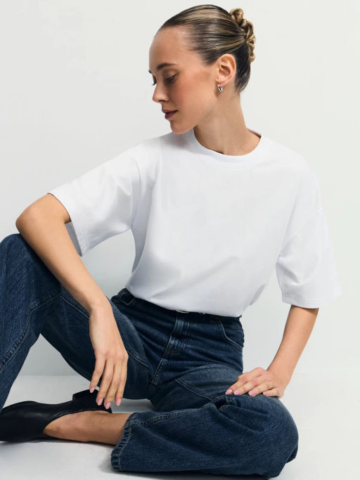 Базовая футболка оверсайз из хлопка / Zarina  фото 3