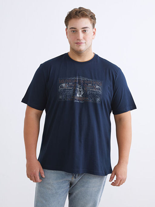 B?y?k Beden Bask?l? Penye Erkek Ti??rt