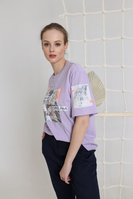 Футболка AMORI 6374 лаванда принт  фото 4
