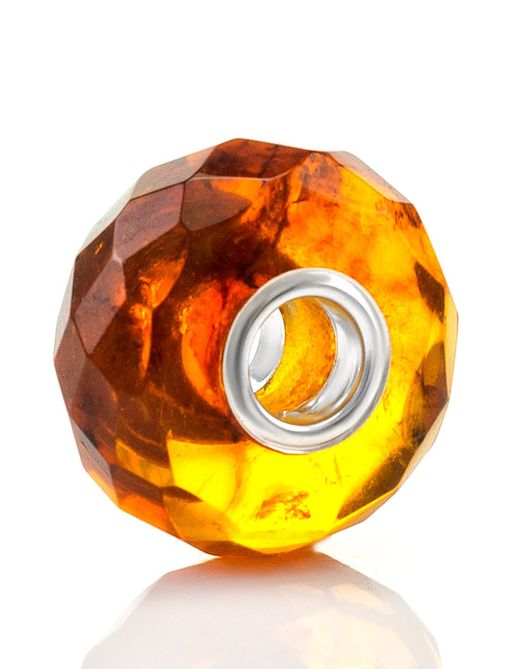 Бусина-шарм для модульного браслета из натурального балтийского коньячного янтаря Алмазная грань