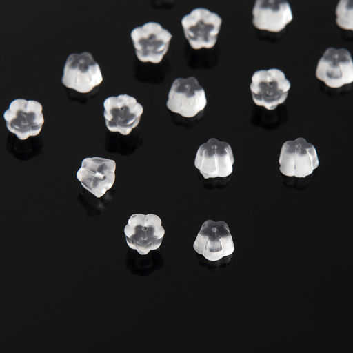 Заглушки для сережек, швенз, пусет силиконовые для швенз и пусет «Цветочки» (набор 10гр), 3*2,5мм, цвет прозрачный