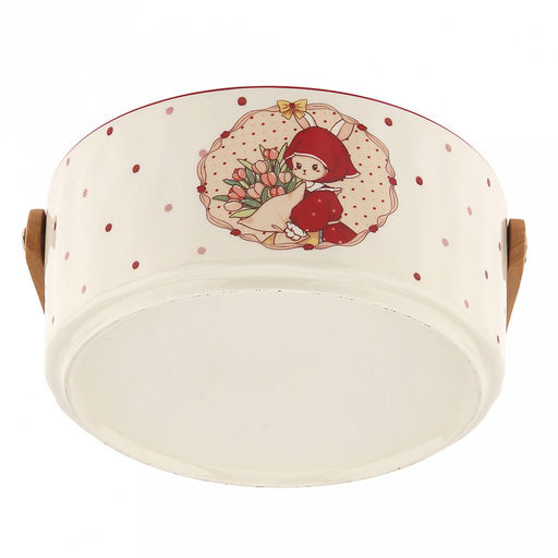 "Зайка и тюльпаны" Конфетница фарфоровая 700мл, д15,5х7,1см, съемная деревянная ручка, с деколью, отводка, в коробке (Китай)