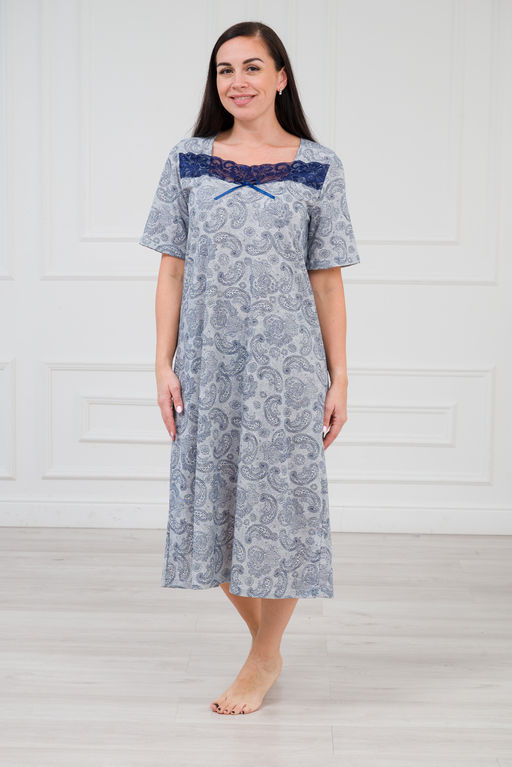 Ночная сорочка из кулирки Кружевница огурчик сине-васильковый - Амадэль фото 3