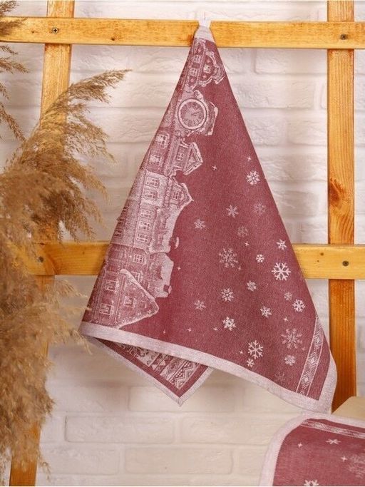 Полотенце Премиум Зимний город-бордо 50*70 см. - Лен поволжья фото 2