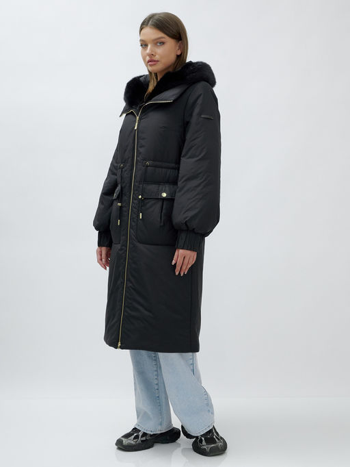 Пальто зимнее женское стильное с норкой люкс класса черного цвета 8628Ch - Mtforce фото 18