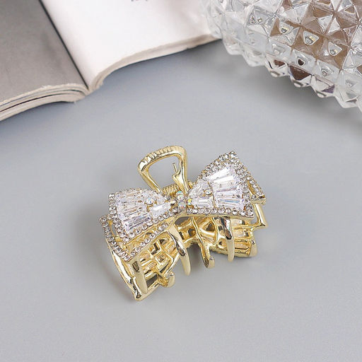 Цена за 6 шт. Крабик для волос «Дороти», бант двойной, 4 см, золото