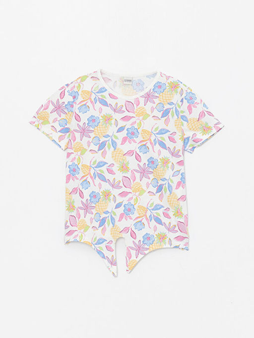 Bisiklet Yaka Bask?l? K?sa Kollu K?z ?ocuk Ti??rt