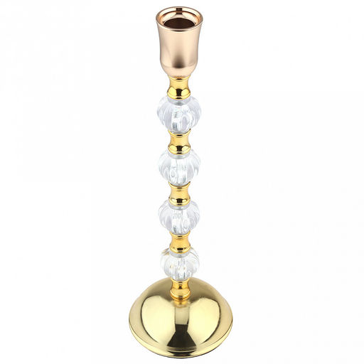 Подсвечник металлический "Магия" h30,5см, чаша д3,3см, h3,8см, пластмассовая/стеклянная ножка, нескользящее основание д9см, золотой, в коробке (Китай)