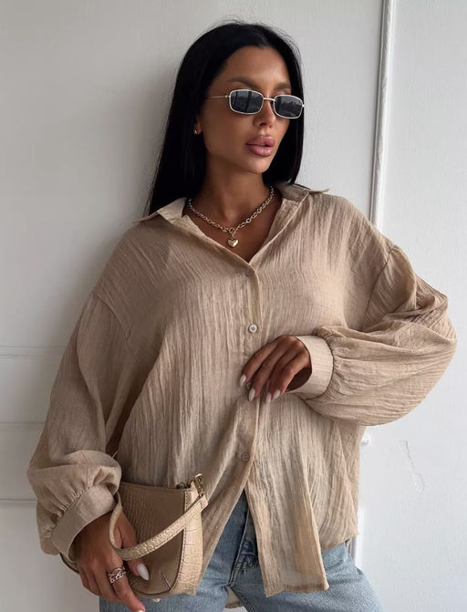 K11779 Рубашка марлевка OVER SIZE БЕЖЕВЫЙ