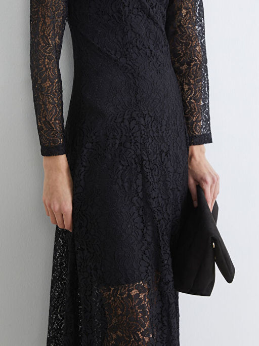 Bisiklet Yaka Dantelli Elbise