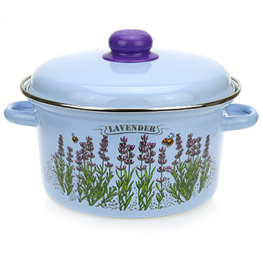 "Лаванда-Г" Кастрюля эмалированная 3,5л, д23см, h12см, коническая форма, металлическая крышка с пластмассовой ручкой-кнопкой, ободок из нержавеющей стали, голубой (Россия)