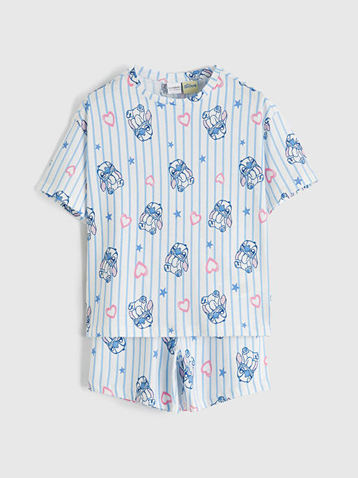 Stitch Bask?l? K?z ?ocuk ?ortlu Pijama Tak?m?